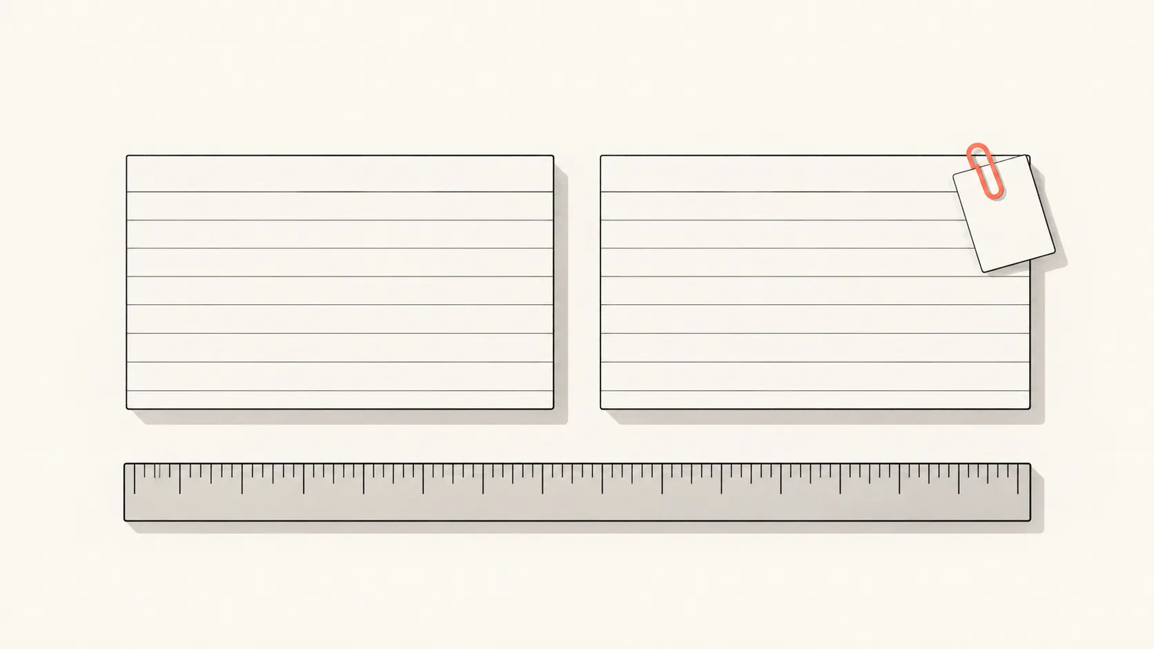 Two nearly identical question cards on a desk, one with a small coral tag clipped to its corner, suggesting a small addition that changes what is being asked.