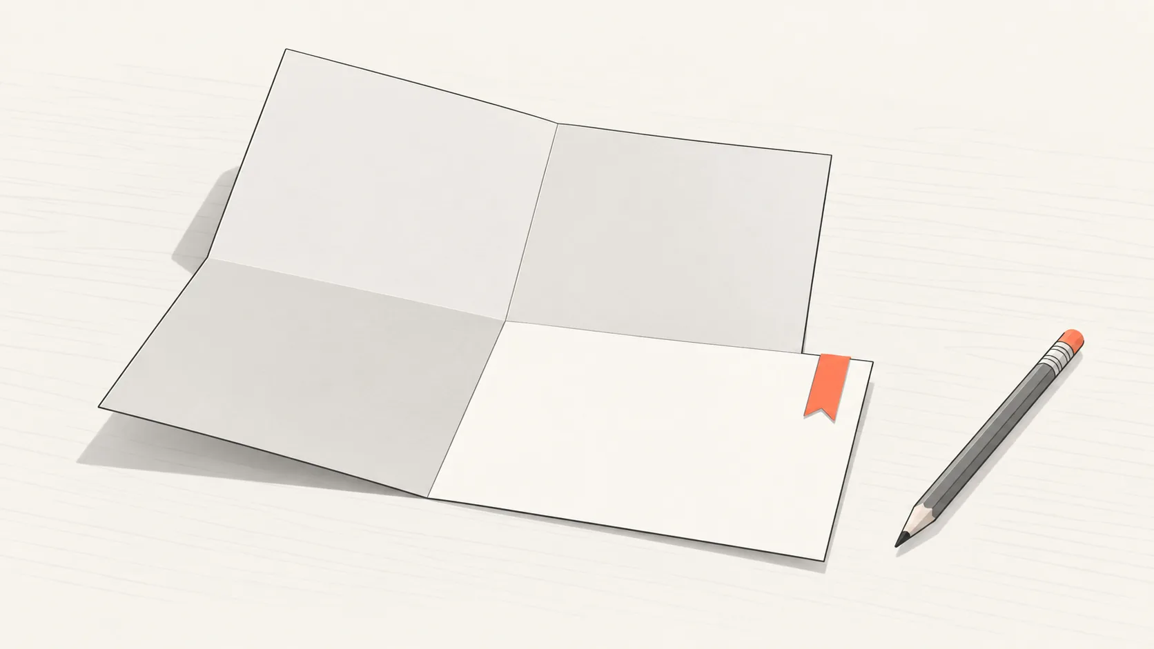 A single sheet of paper with four folded sections laid out on a desk beside a pencil, suggesting a quarter being reviewed in four parts.